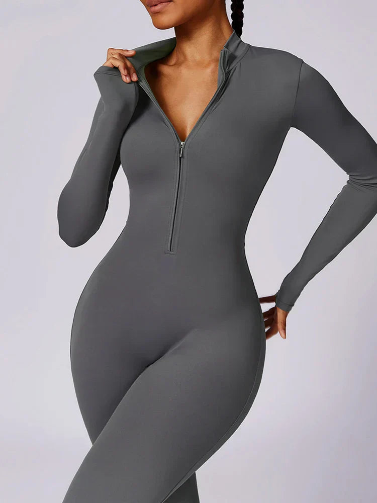 Jumpsuit Longue Manche en Nylon Unicolore