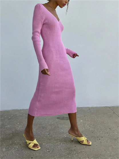 Zeitlose Eleganz – Strickripp-Midi-Bleistiftkleid