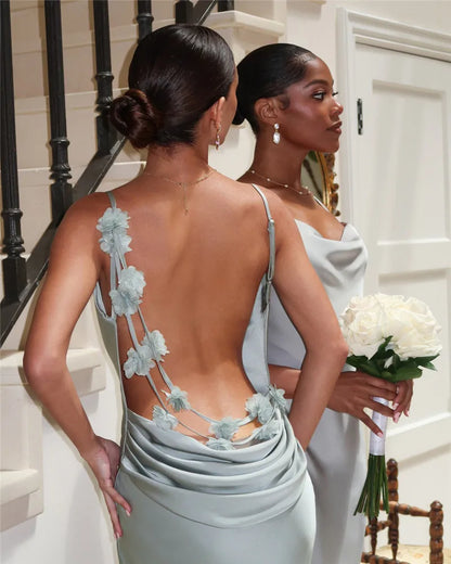 Robe Satin Bronzée avec Détails Floraux