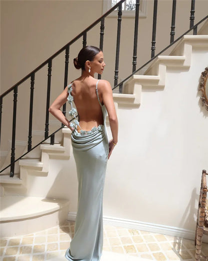 Robe en Satin Bronzé avec Détails Floraux