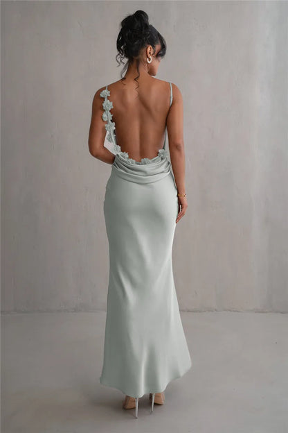 Robe Satin Bronzée avec Détails Floraux