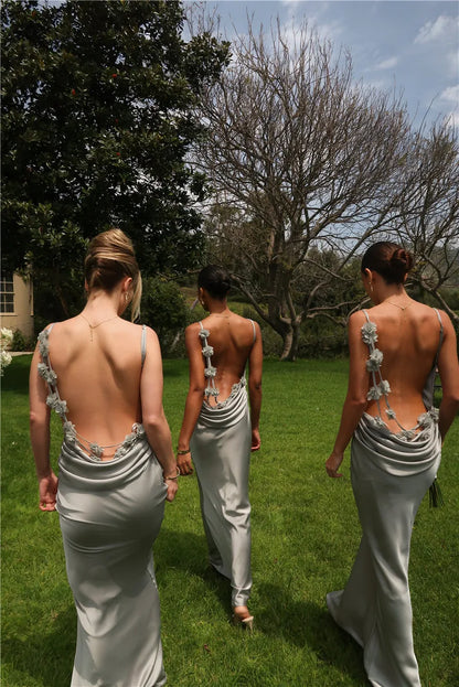 Robe en Satin Bronzé avec Détails Floraux
