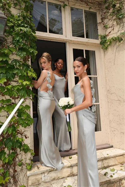 Robe en Satin Bronzé avec Détails Floraux