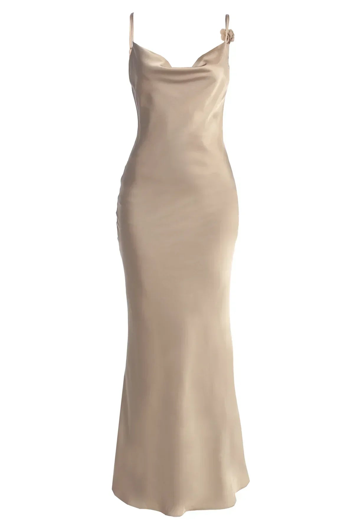 Robe en Satin Bronzé avec Détails Floraux