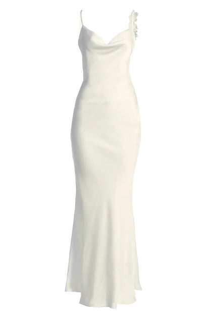 Robe en Satin Bronzé avec Détails Floraux