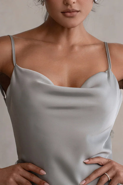 Robe en Satin Bronzé avec Détails Floraux