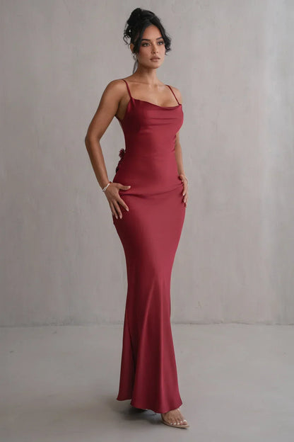 Robe en Satin Bronzé avec Détails Floraux
