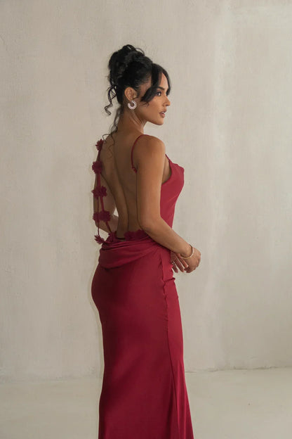 Robe en Satin Bronzé avec Détails Floraux