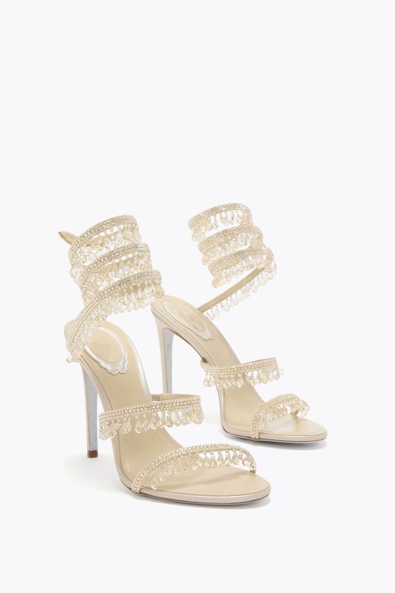 Sandalias Glamour de Tacón Alto con Pedrería y Flecos          talla 34>>46 disponible