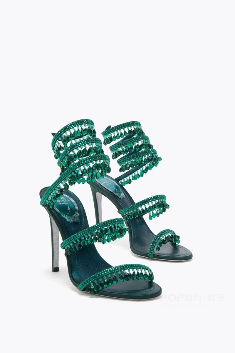 Sandalias Glamour de Tacón Alto con Pedrería y Flecos          talla 34>>46 disponible